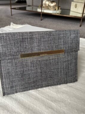 T.J.Maxx Gray Fabric portfolio case with Gold Accent Plate